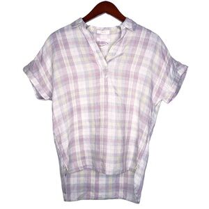 ISAAC MIZRAHI New York NWT Linen Plaid Shirt Size XS in Pastel Plaid